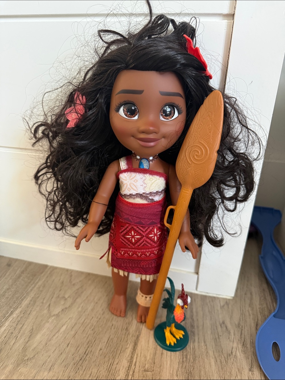 Disney Moana Doll in Red Outfit with Brown Paddle and Black Hair